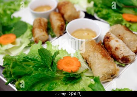 Asiatische Küche. Authentische Vietnamesische Frühlingsrollen (Nem Ran Hay Cha Gio). Stockfoto