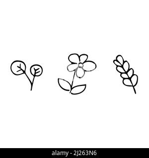 Doodle einfache Linie Blumen Symbole. Vektorblumen isoliert Stock Vektor