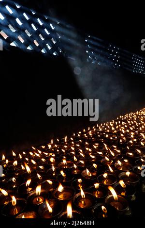 Kloster Pema Osel Ling. Butter- oder Öllampen für buddhistische Rituale. Stockfoto