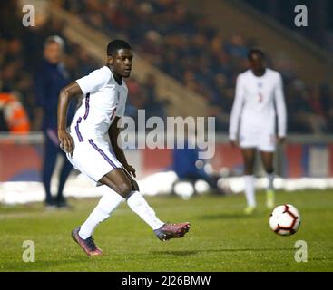 COLCHESTER, Vereinigtes Königreich, MÄRZ 29: Clinton Mola von England U20 während der Under 20 Internationale zwischen England unter 20 und Deutschland unter 20 am J Stockfoto