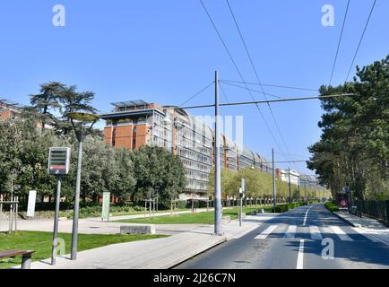 Frühlingstag in der Cite Internationale von Lyon neben dem Parc de la tete d'Or Stockfoto