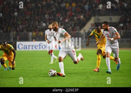 Tunis, Tunesien. 29. März 2022. Issa Bilel Aidouni aus Tunesien in Aktion während der zweiten Etappe des Fußballspiels der Fußballweltmeisterschaft der Afrikanischen Qualifikatoren von Katar 2022 zwischen Tunesien und Mali im Olympiastadion Hamadi Agrebi in der Stadt Rades. Endergebnis Erstes Spiel; Tunesien 1:0 Mali, zweites Spiel; Tunesien 0:0 Mali. (Foto von Jdidi Wassim/SOPA Images/Sipa USA) Quelle: SIPA USA/Alamy Live News Stockfoto