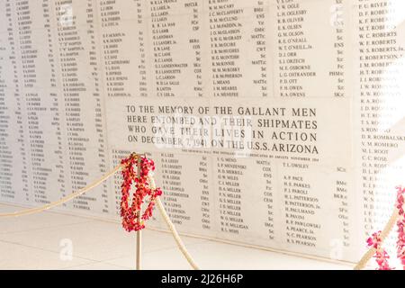 HAWAII, VEREINIGTE STAATEN - 21. AUGUST 2016: gedenkstätte zu Ehren der US Navy und Marine Soldaten der USS Arizona, versenkt am 7. Dezember 1941 während der Stockfoto