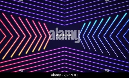 Abstrakter Hintergrund. Vektordarstellung von neonfarbenen leuchtenden Linien oder Pfeilen für Ihr Design Stock Vektor