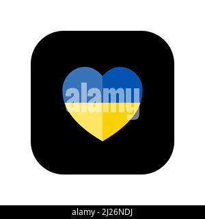 Symbol für die Verwendung in Anwendungen verschiedener Gadgets. Das Symbol der Nationalflagge der Ukraine in Form eines geschnitzten Herzens. Flache, minimale Komposition. Stock Vektor