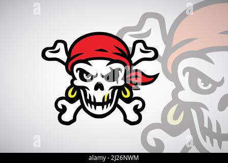 Pirate Skull Kopf Knochen Logo Design Vektor Maskottchen Illustration Icon Art Template Stock Vektor