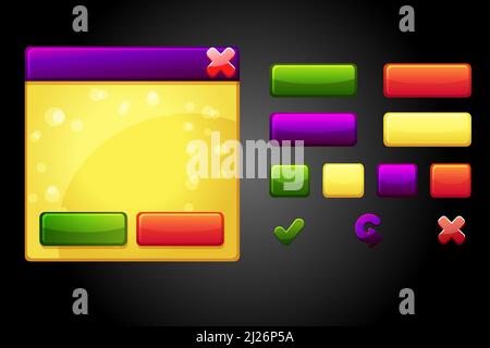 Vector Cartoon Set Spiel ui Buttons, UI Stock Vektor