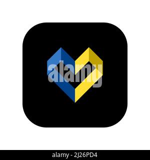 Abstraktes geometrisches Herz in den Nationalfarben der Flagge der Ukraine. Symbol für die Verwendung in Anwendungen verschiedener Gadgets. Flache, minimale Komposition. Stock Vektor