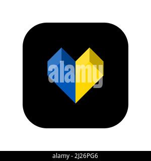 Abstraktes geometrisches Herz in den Nationalfarben der Flagge der Ukraine. Symbol für die Verwendung in Anwendungen verschiedener Gadgets. Flache, minimale Komposition. Stock Vektor