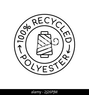 Logo aus 100 % recyceltem Polyester. Stoff aus wiederverwendbaren Materialien. Etikett oder Stempel aus recyceltem Material. Recycling-Polyester-Kreisabzeichen. Vektor, flach. Stock Vektor