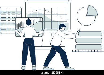 Personen, die Datenstatistiken analysieren. Bericht zur Geschäftsleistung Stock Vektor