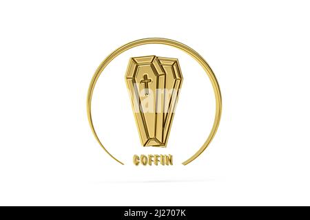 Goldenes 3D Sargsymbol isoliert auf weißem Hintergrund - 3D Render Stockfoto