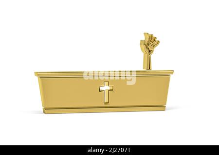 Goldenes 3D Sargsymbol isoliert auf weißem Hintergrund - 3D Render Stockfoto
