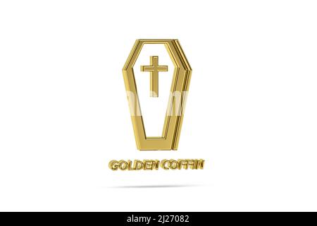 Goldenes 3D Sargsymbol isoliert auf weißem Hintergrund - 3D Render Stockfoto