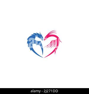 Dragon and Phoenix in Heart Shape Logo oder Icon-Design Stock Vektor