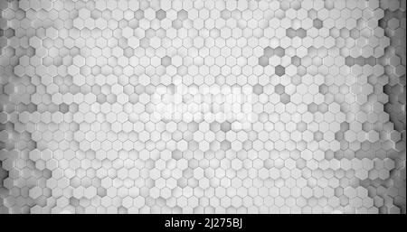 3D weißer Hintergrund mit Wabenzellen zufällige Höhe Stockfoto