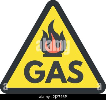 Gelbes Gasdreieck. Symbol für brennbare Gefahr auf weißem Hintergrund isoliert Stock Vektor
