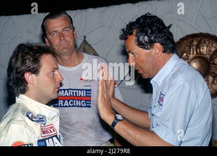 Miki Biasion (ITA) Cesare Fiorio (ITA) Markku Alen (FIN) Lancia Martini Stockfoto