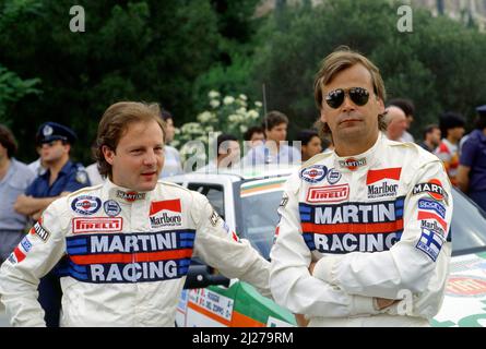 Miki Biasion (ITA) mit Markku Alen (FIN) Lancia Martini Stockfoto