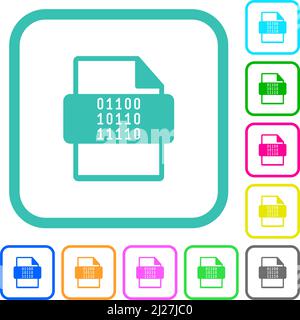 Binärer Dateityp lebendige farbige flache Symbole in gekrümmten Rändern auf weißem Hintergrund Stock Vektor
