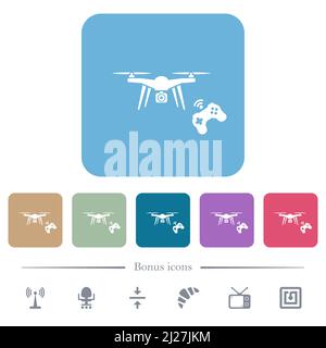 Drohne steuert weiße flache Symbole auf abgerundeten quadratischen Hintergründen. 6 Bonus-Symbole enthalten Stock Vektor
