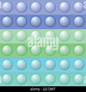 Nahtloses Muster mit trendigen Spiel Pop it, einfache Grübchen. Regenbogen-Fidget-Spielzeug. Farbenfroher Anti-Stress-Hintergrund. Doodle-Stil. Blasen knallen quadratisch Stock Vektor