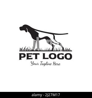 Isolierte Hundesilhouette Auf Weißem Hintergrund. Vektorobjekte für Etiketten, Abzeichen, Logos und andere Designs. Hundelogo, Hunter-Logo, Jagdhund, Hundesymbol, Stock Vektor