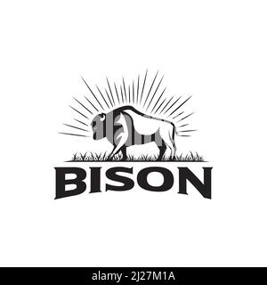 Bison Icon Silhouette. Buffalo-Symbol mit Sonnenstrahlen isoliert auf weißem Hintergrund. Stock Vektor