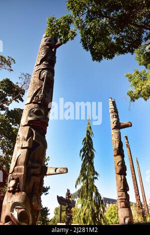 Totem Poles in Victoria, Vancouver Island, British Columbia, Kanada Stockfoto