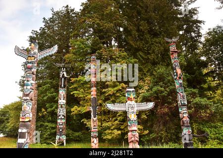 Totem Poles in Victoria, Vancouver Island, British Columbia, Kanada Stockfoto