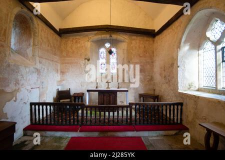 Die Kirche St. Botolphs aus dem späten 11.. Jahrhundert ist für ihre Wandmalereien im Weiler Hardham in der Nähe von Pulborough, West Sussex, England, bekannt Stockfoto