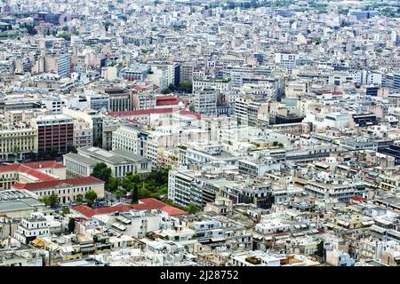 Blick auf die Stadt Athen, Griechenland. Häuserblock. Blick vom Lycabettus Hill. Stockfoto