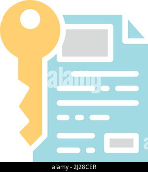 Vektordokument mit Schlüssel, Zertifikat, weißem Zeilensymbol aus sicherem Papier. Stock Vektor