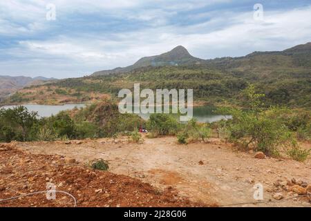 Blick auf den Kirandich-Staudamm in Baringo, Kenia Stockfoto