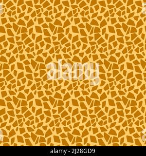 Animalistisches Nahtloses Muster Giraffenleder, Nachahmung eines Giraffenmusters auf gelb-orange braunem Stoff, flaches Design Stockfoto