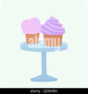 Niedliche rosa isolierte Cupcakes für eine Geburtstagskarte und Kindercafe. Stockfoto