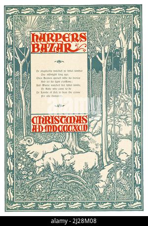 Will Bradley Artwork - Harpers Bazar, Weihnachten A.D. MDCCCXCV (1895) American Art Nouveau - Old and vintage Poster. Stockfoto
