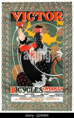 Will Bradley Artwork - Victor Bicycles Overman Wheel Company (1896) American Art Nouveau - Alte und Vintage Poster / Werbung. Stockfoto
