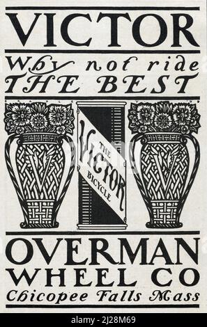 Will Bradley Artwork - Victor Overman Wheel Co. (1899) American Art Nouveau - Altes und Vintage-Poster in Schwarz und Weiß. Stockfoto