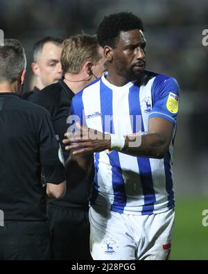 HARTLEPOOL, GROSSBRITANNIEN. MÄR 29. Omar Bogle von Hartlepool United beim Spiel der Sky Bet League 2 zwischen Hartlepool United und Mansfield Town am Dienstag, den 29.. März 2022 im Victoria Park, Hartlepool. (Kredit: Mark Fletcher | MI News) Kredit: MI Nachrichten & Sport /Alamy Live News Stockfoto