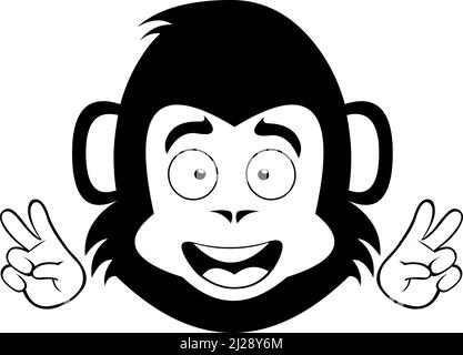 Vektor-Illustration des Gesichts eines Cartoon-Affen oder Gorilla machen die klassische Liebe und Frieden oder V-Sieg Geste mit seinen Händen, in schwarz gezeichnet Stock Vektor
