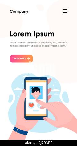 Weibliches Handtelefon mit Datumsanwendung. Liebe, Wahl, Herz flache Vektor-Illustration. Technologie- und Beziehungskonzept für Banner, Websi Stock Vektor