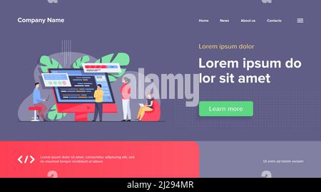 Softwareentwickler, die auf dem Computer mit Skript codieren. Codierung, Engineering, Interface-Design flache Vektor-Illustration. Programmierkonzept für Banner, wir Stock Vektor