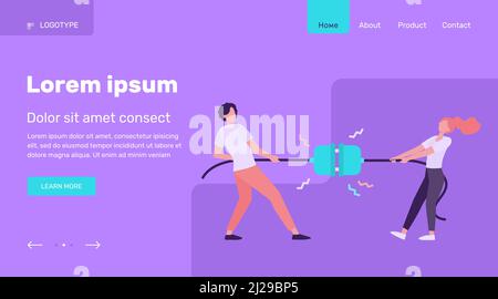 Gruppen von Menschen ziehen Seil in Tauziehen spielen. Kämpfende Teams, die miteinander konkurrieren. Vektor-Illustration für Spiel, Wettbewerb, Wettbewerb, confr Stock Vektor