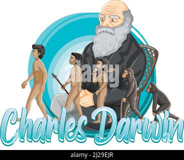 Porträt von Charles Darwin in Cartoon-Stil Illustration Stock Vektor