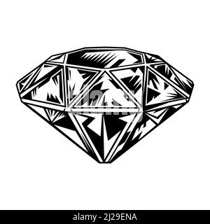 Retro monochrome Tattoo Diamant. Vintage Art Element auf weißem Hintergrund. Flache Vektorgrafik. Tattoo Studio und Design-Elemente Konzept Stock Vektor