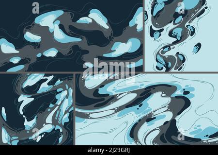 Abstrakte Hintergründe mit flüssigen Blobs Muster, Farbspritzer und Linien. Vector kreative Banner mit moderner flacher Illustration im dynamischen Kunststil mit fließenden Formen Stock Vektor