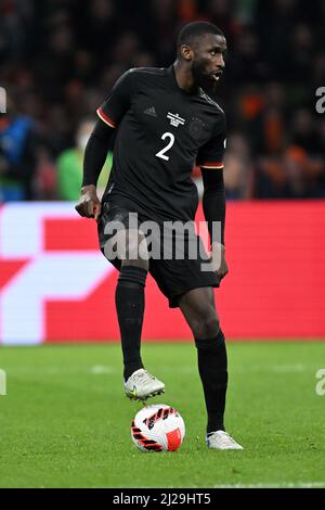 Amsterdam, Niederlande. 29. März 2022. Fußball: Nationalspieler, Niederlande - Deutschland, Johann Cruyff Arena. Der deutsche Antonio Rüdiger in Aktion. Quelle: Federico Gambarini/dpa/Alamy Live News Stockfoto