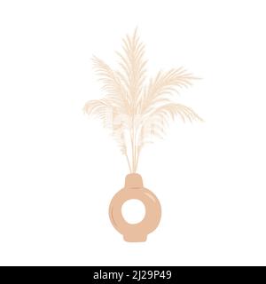Pampagras in Vase trocknen. Set von cortaderia Arrangements im Boho-Stil. Vektor getrocknete Blumen isoliert auf weißem Hintergrund. Trendiges Element-Design für Stock Vektor