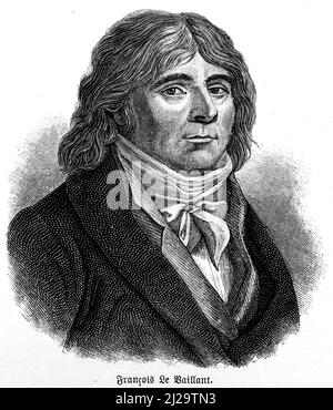 Francois Le Vaillant (1753 1824), Levaillant, Porträt, Mann, lange Haare, Edle Kleidung, Entdecker, Expeditionen, Südafrika, Reisender, Wissenschaftler Stockfoto